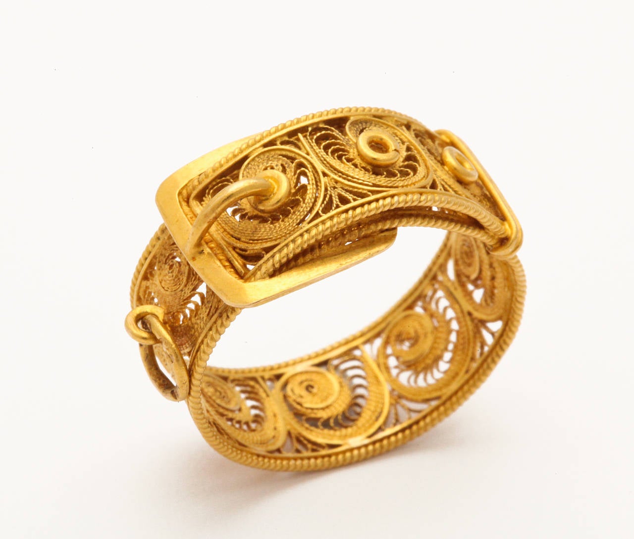 Women's or Men's Early Victorian Gold Filigree Buckle and Strap Ring
