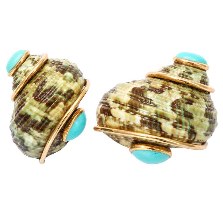 Seaman Schepps Natural Shell Turquoise Gold Earrings