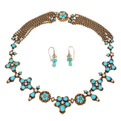 Summer Blue Victorian Turquoise and Natural Pearl Necklace 9