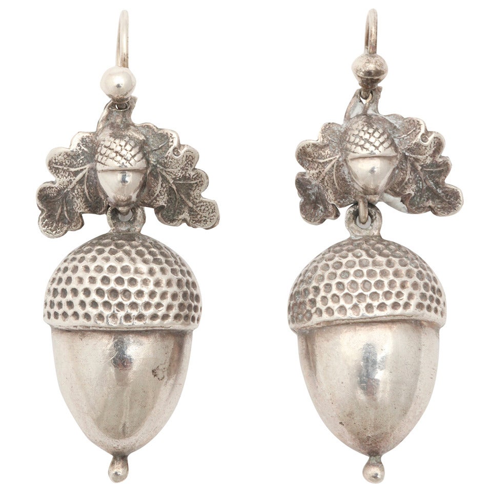 Victorian Silver Acorn and Oak Leaf Dangle Earrings