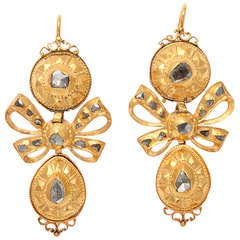 Antique 18th Century Iberian Pendeloque Diamond Shield Earrings