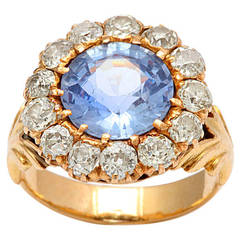 Antique Celestial Blue Lavender Natural Cornflower Sapphire and Diamond Ring
