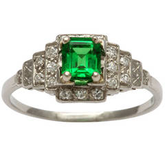 Art Deco Tsavorite Diamond Platinum Ring 10