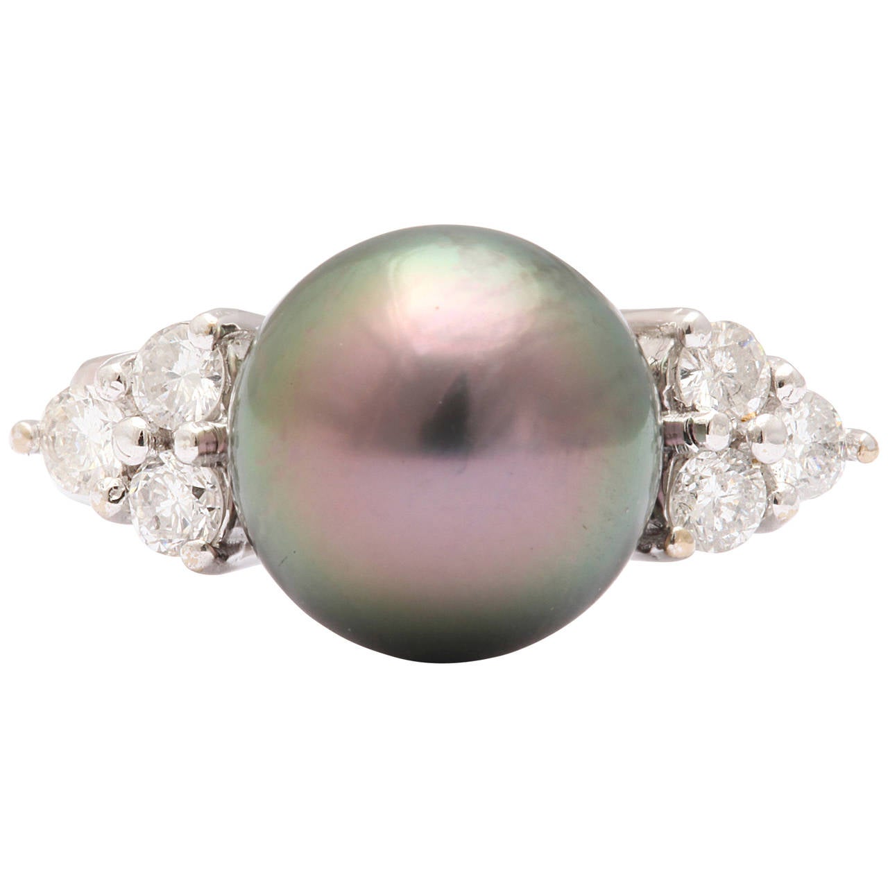 14 kt Gold Grey Green Pearl Diamond Gold Ring For Sale