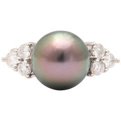 Luminous Grey Green Pearl Diamond Gold Ring 11