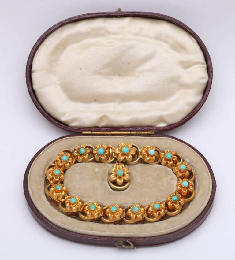 Antique Victorian Turquoise Gold Floral Bracelet 2