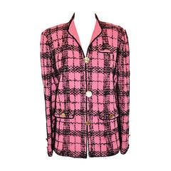 Adolfo Bold Fuchsia & Schwarz Wolle Karierte Jacke