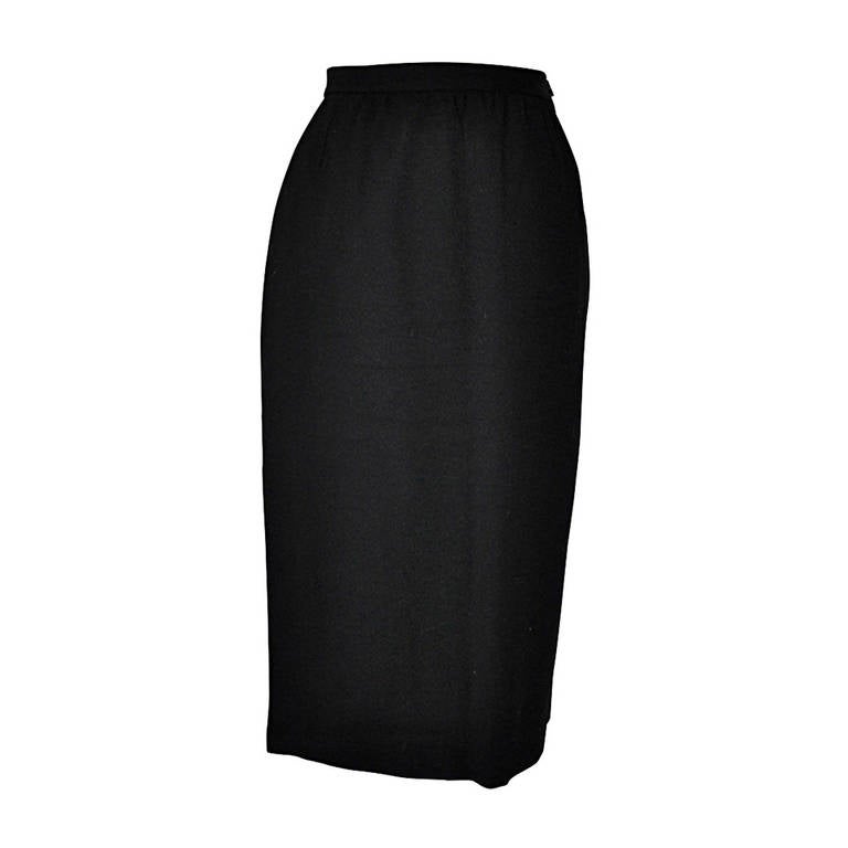 Hanae Mori Classic Black Wool Crepe Skirt For Sale