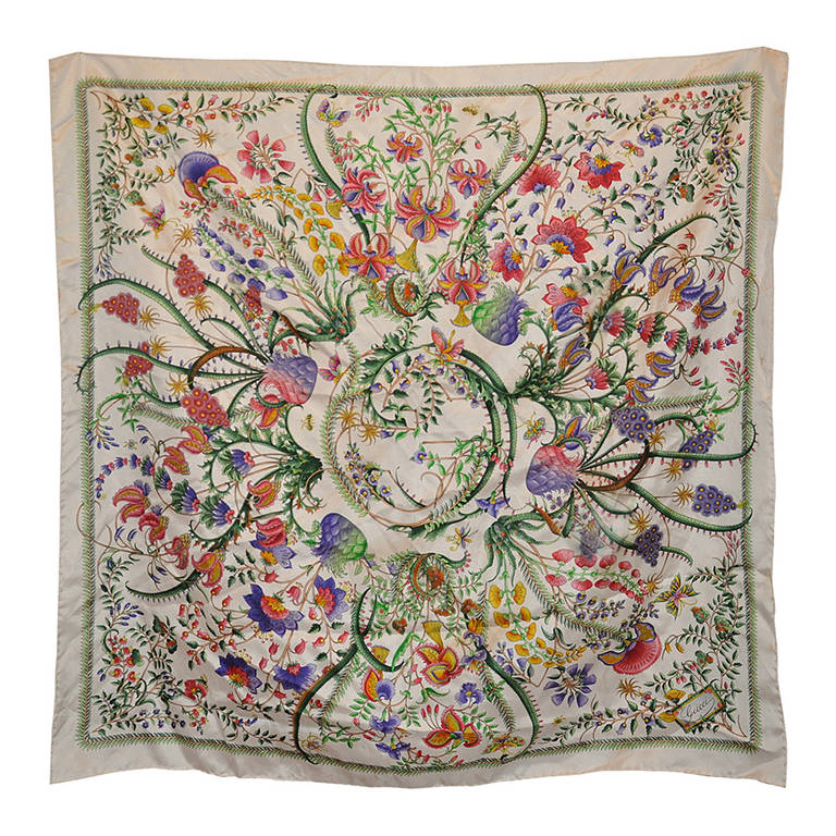 Gucci Signature Multi-Colors Silk Floral Print Scarf
