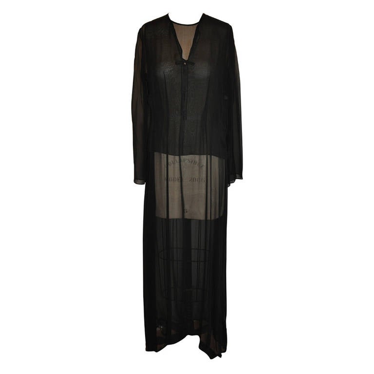 Morgan Le Fay Two-Piece Black Chiffon Maxi Dress with Blouse For Sale