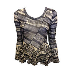 Jean Paul Gaultier Grey and White Patterned Mesh Top