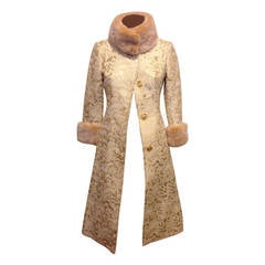 Dolce & Gabbana Gold Brocade Coat with Fur Collar