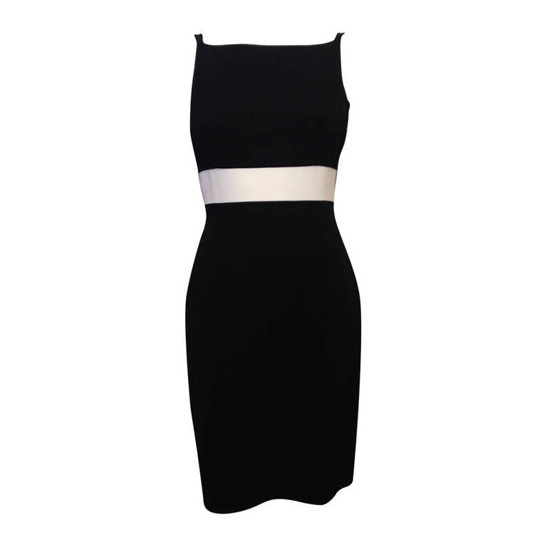 Michael Kors Black Cocktail Dress with White Waistband