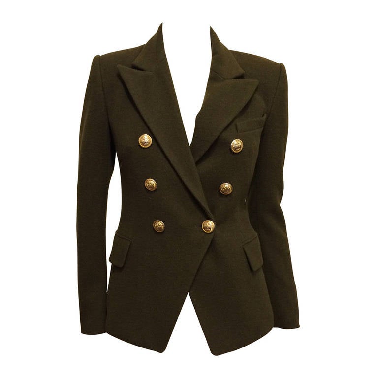 Balmain Olive Wool Army Blazer at 1stDibs