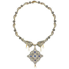 Important C. and A. Giuliano Enamel Sapphire Diamond Necklace 2