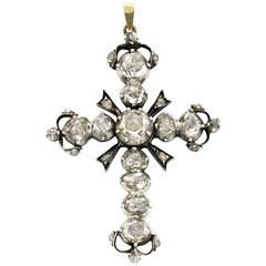 An Antique Rose-Cut Diamond Cross Pendant