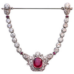 Edwardian Spinel Diamond Jabot Brooch 2