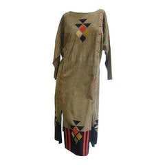 Vintage 1970s Avant Garde Plush Doeskin Suede Tribal Style Dress