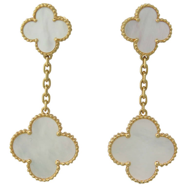 Van Cleef and Arpels Magic Alhambra Mother of Pearl Gold Drop Earrings ...