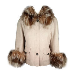 Carolina Herrera Wool and Cashmere Jacket With Fox Collar and Cuffs 2