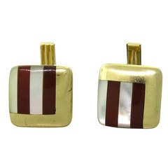 Mother of Pearl Carnelian Inlay Gold Cufflinks