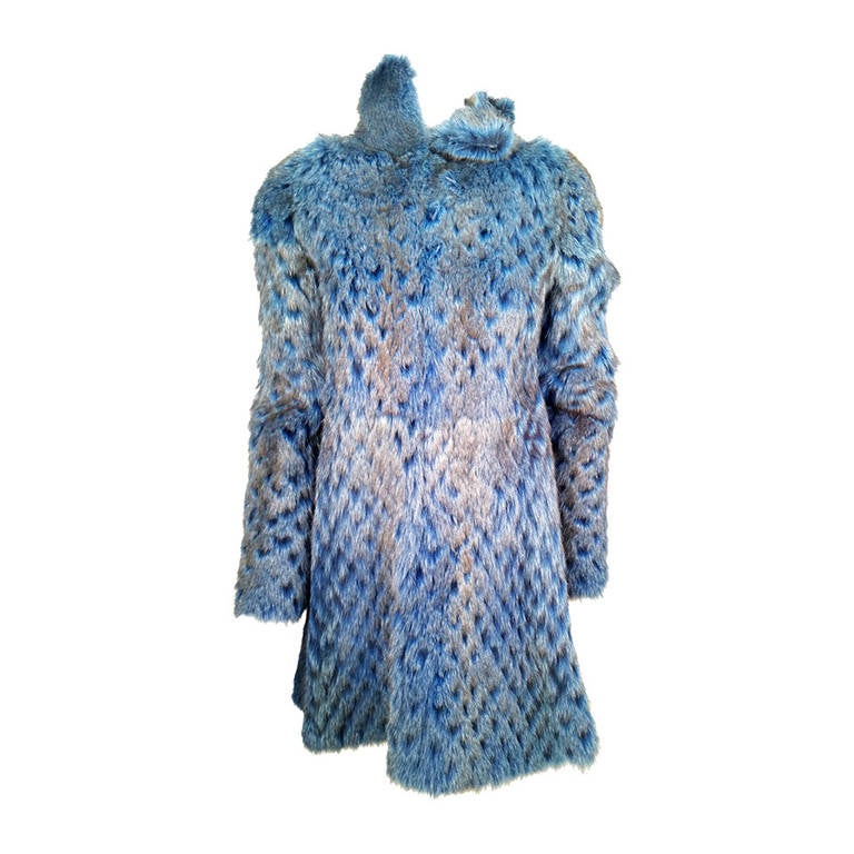 Alexander McQueen Electric Blue with Espresso Tip Laser Cut Mink Coat For Sale