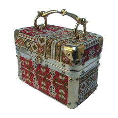 Saks Fifth Avenue Tapestry Trunk Style Handbag Made in Italy c 1970