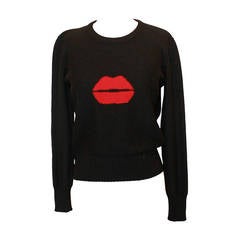Vintage Sonia Rykiel Black Sweater with Red Lip Motif