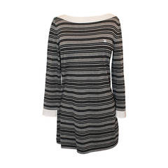 Chanel Black and Grey Striped Mini Dress - 40 at 1stDibs  chanel  p51445w05646, black and grey striped dress, chanel striped dress