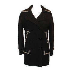 Chanel Black & White Wool Pea Coat - 36