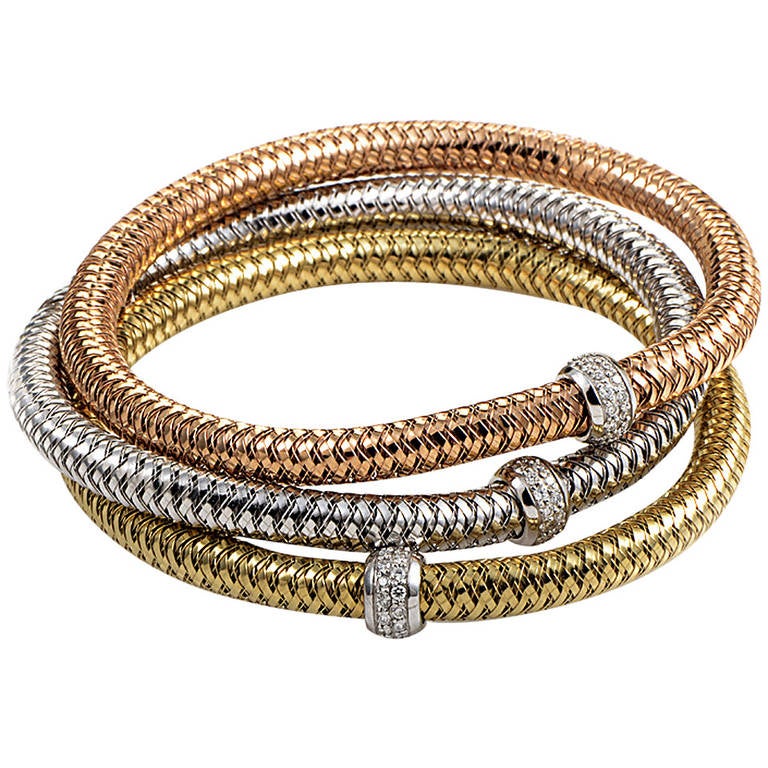 Roberto Coin Primavera Diamond Tri-Gold Flexible Bracelet Set