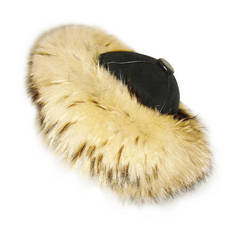 Birger Christensen roller fur  hat with suede  leather crown