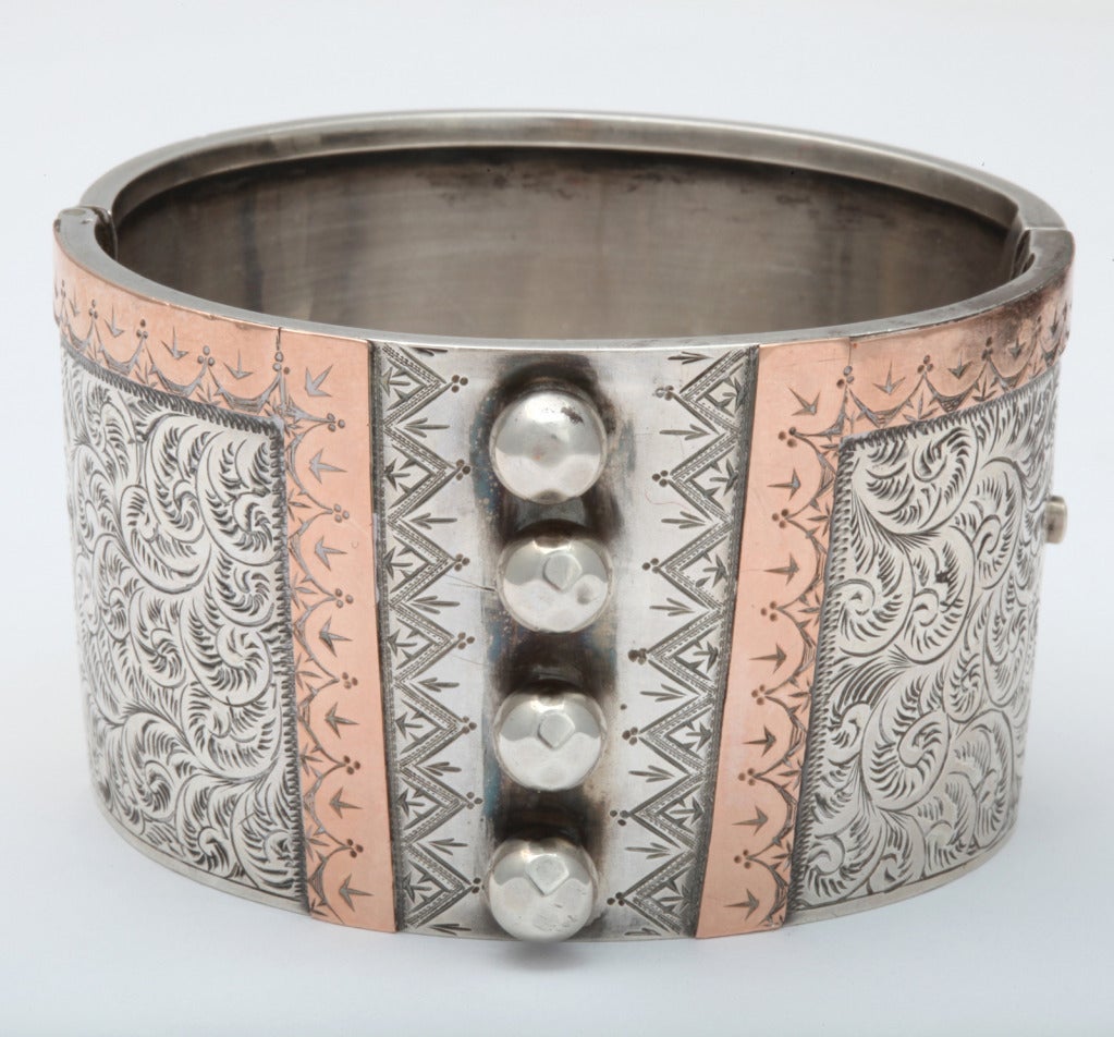 Women's Victorian Era Sterling Silver and Gold Buttoned Corset Bracelet