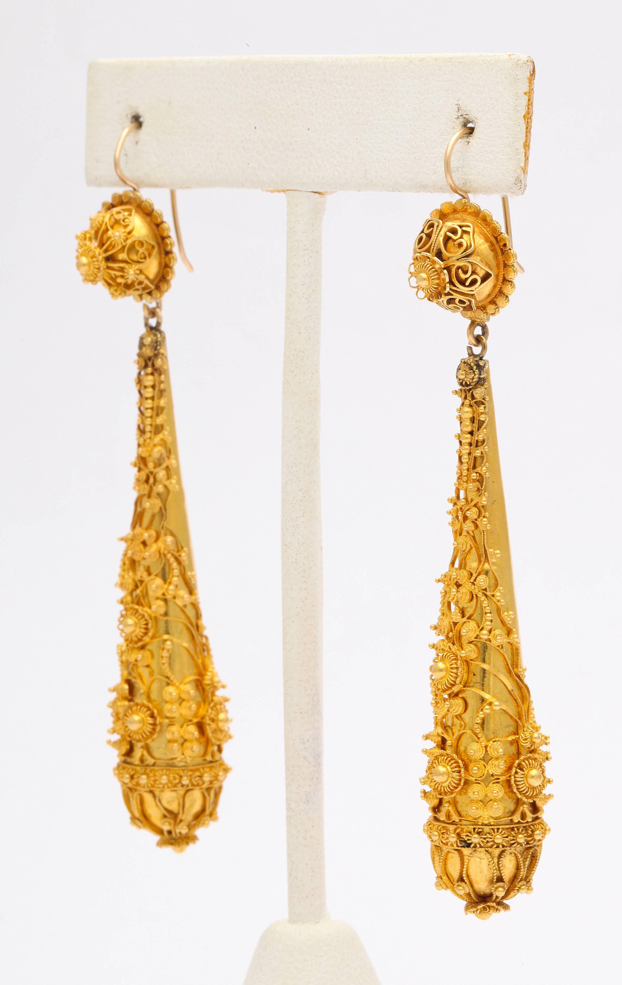 Women's Granulated Gold Georgian Chandelier Earrings