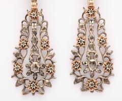 15 kt and Sterling, Gold and Diamond Flemish Chandelier Earrings c.1820