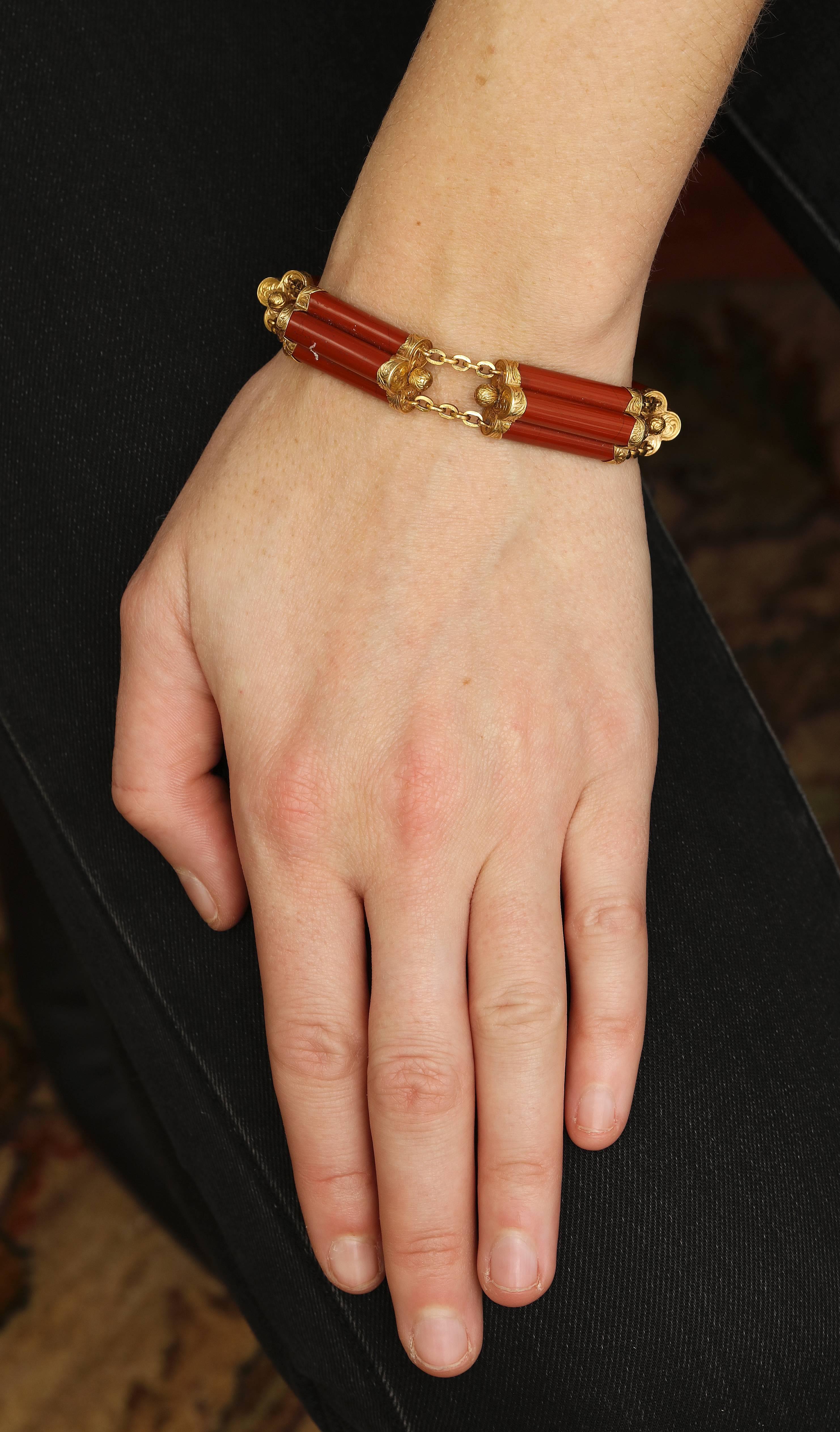 Women's Bright and Beautiful Scottish Red Jasper Bracelet with Gold Engraving
