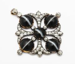 15 Kt Old Mine/Pear Shaped Diamond and Banded Agate Pendant c.1870