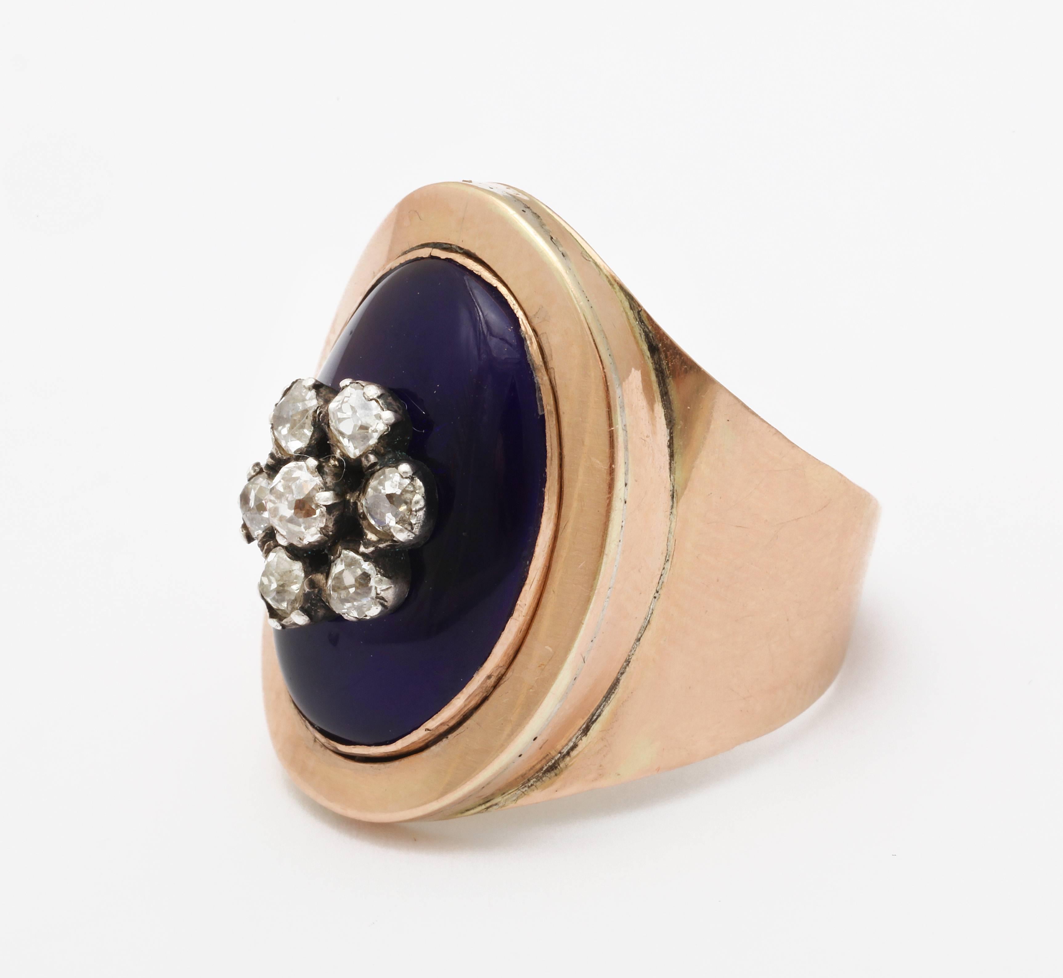 15 Karat Striking Victorian European Cut Diamond Enamel Floral Ring In Excellent Condition In Stamford, CT