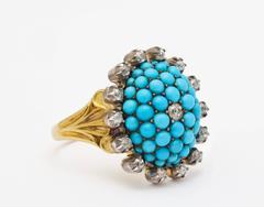 Antique Victorian Natural Turquoise Diamond Gold Ring