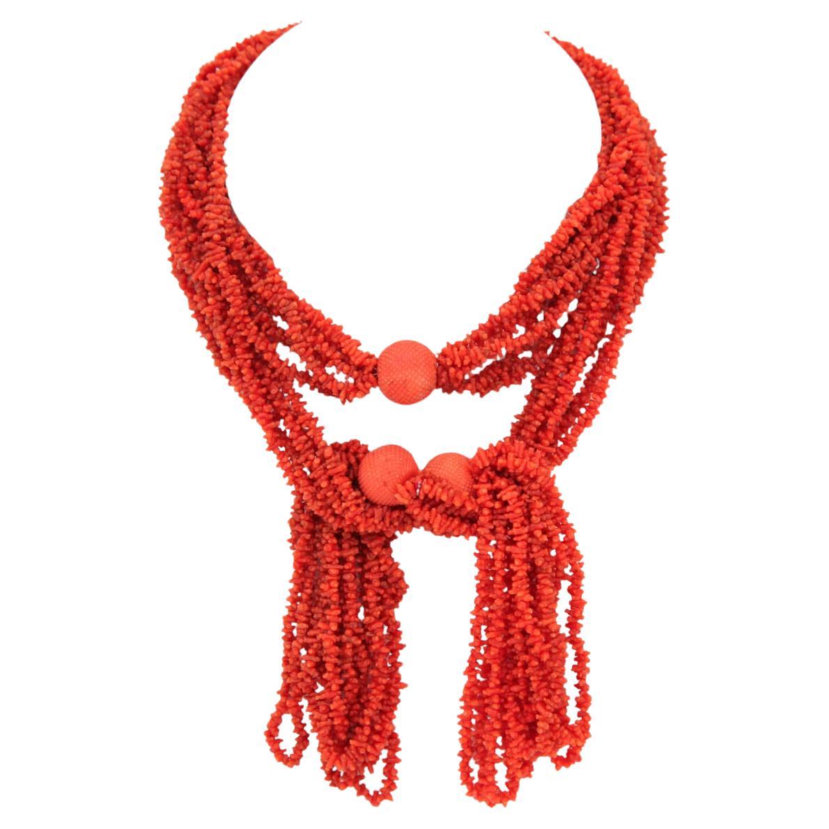 Antique Georgian Hand-Carved Natural Coral Bead Tassel Lariat