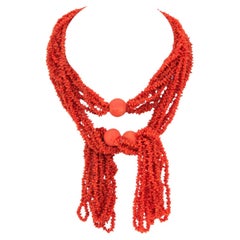 Antique Georgian Hand-Carved Natural Coral Bead Tassel Lariat
