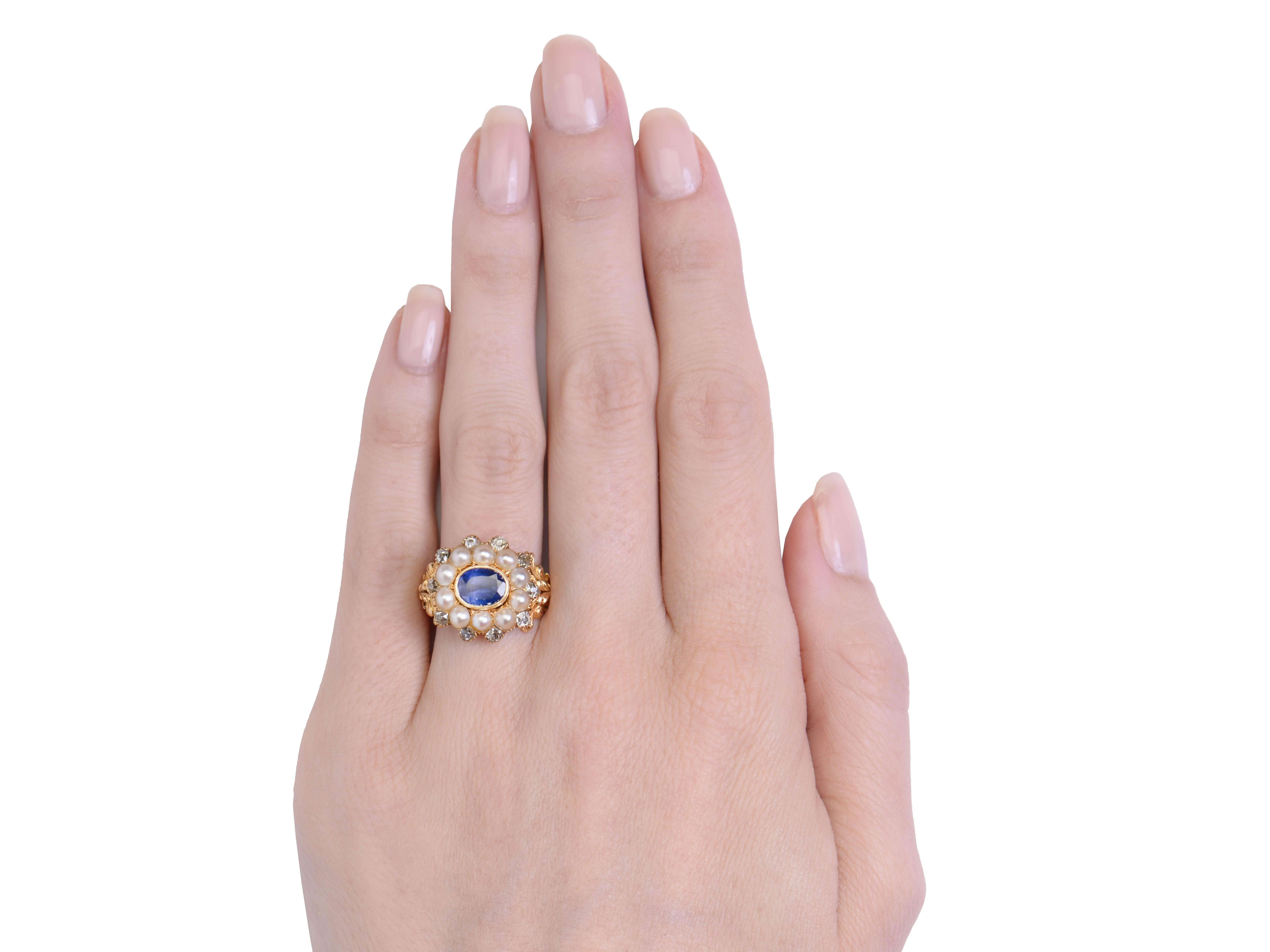 Rich Sapphire Natural Pearl Diamond Ring, circa 1844 2