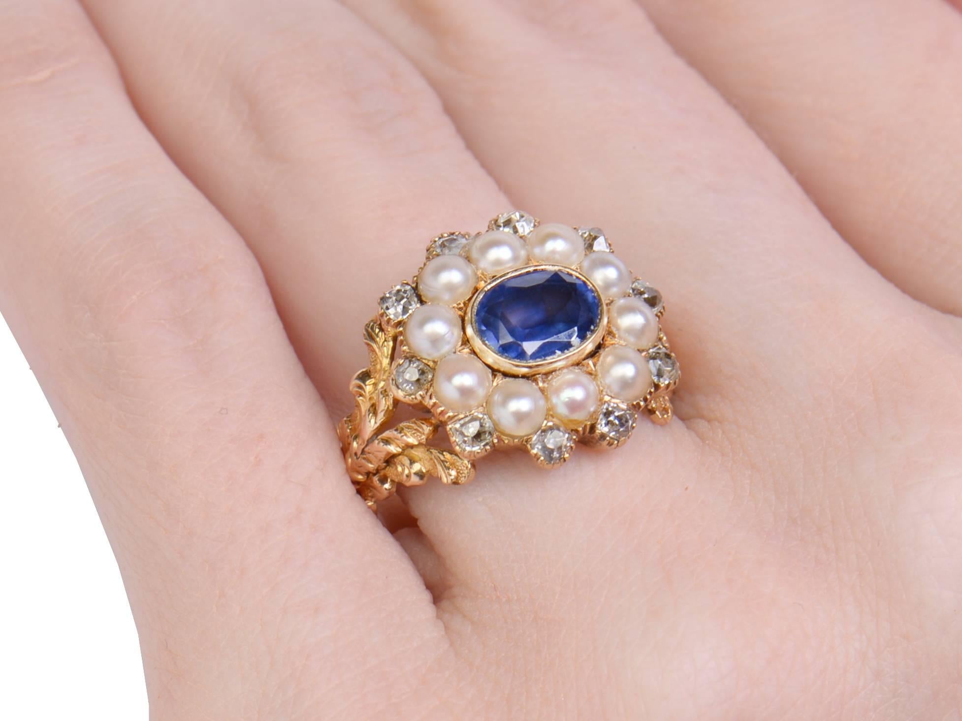 Rich Sapphire Natural Pearl Diamond Ring, circa 1844 3