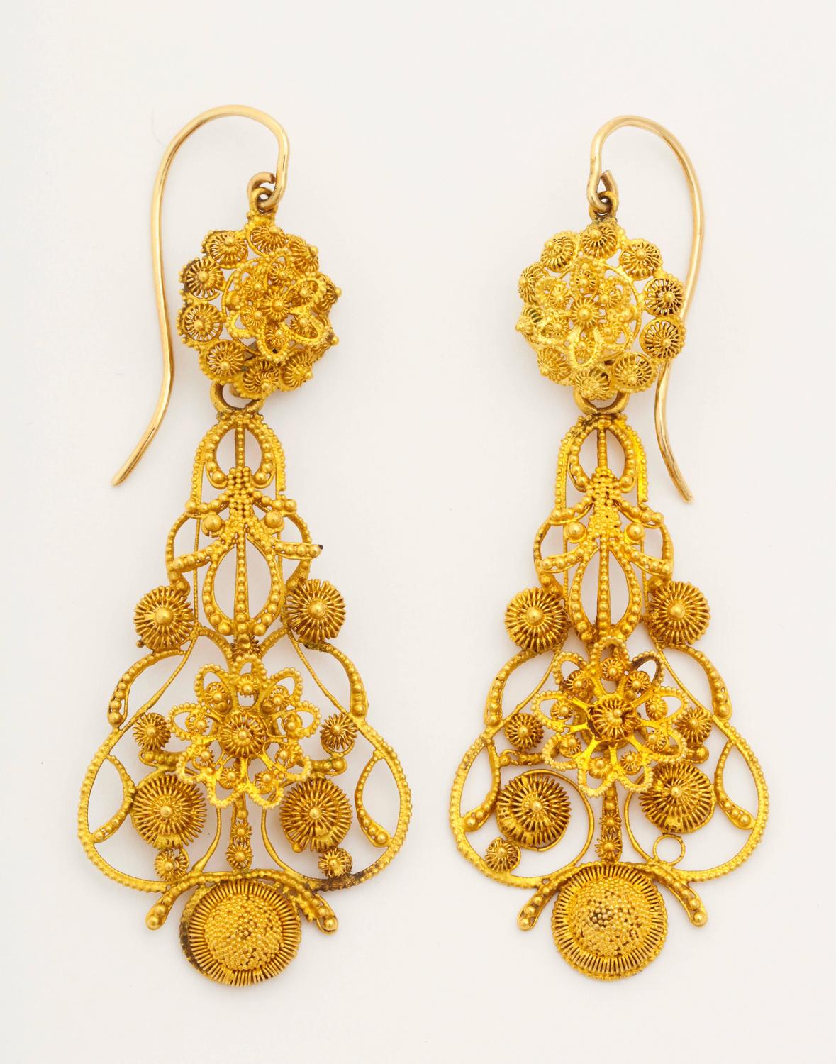Georgian Cannetille Work Gold Necklace Earrings Set For Sale at 1stdibs