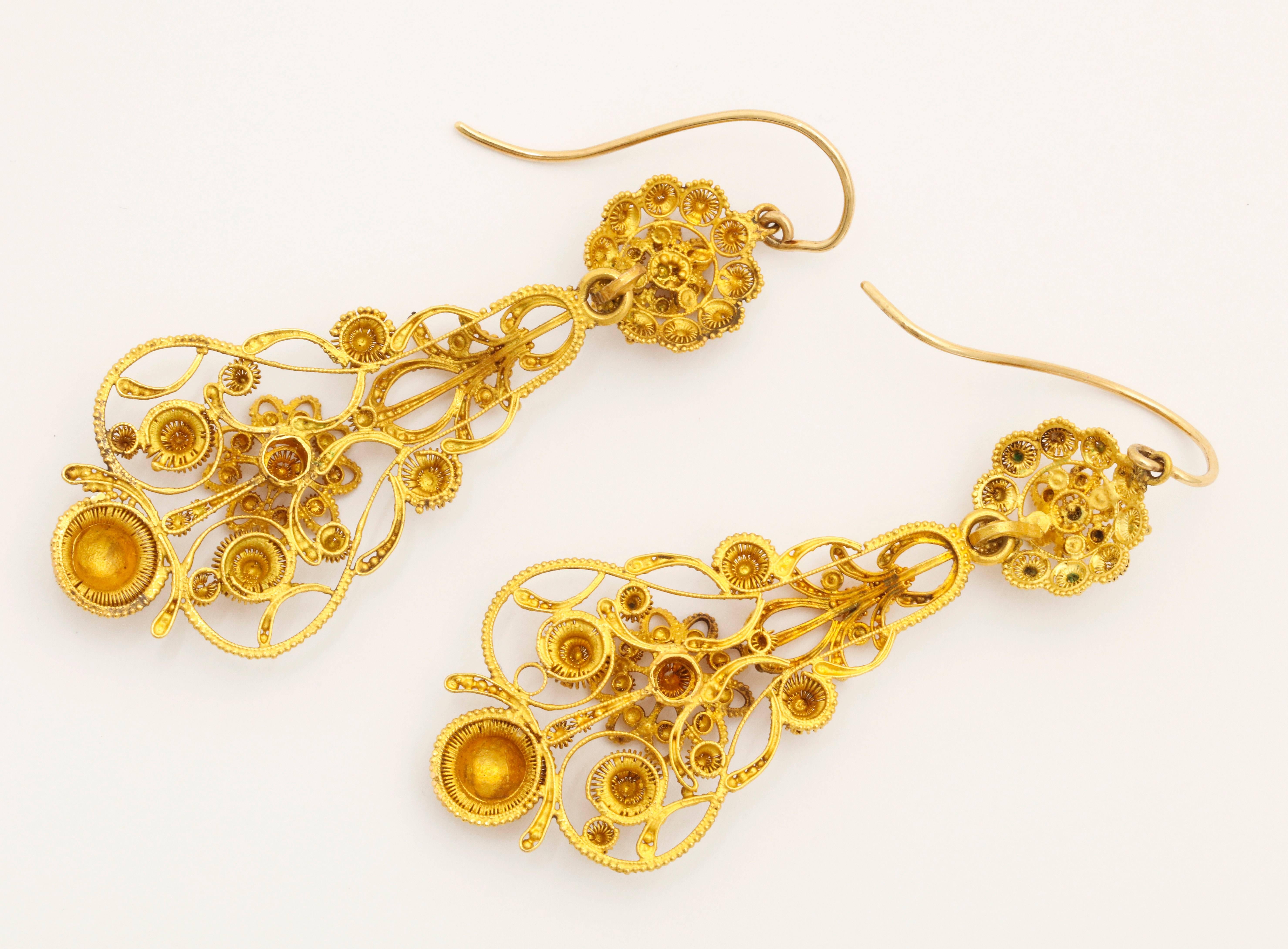 Victorian Georgian Cannetille Work Gold Necklace Earrings Set