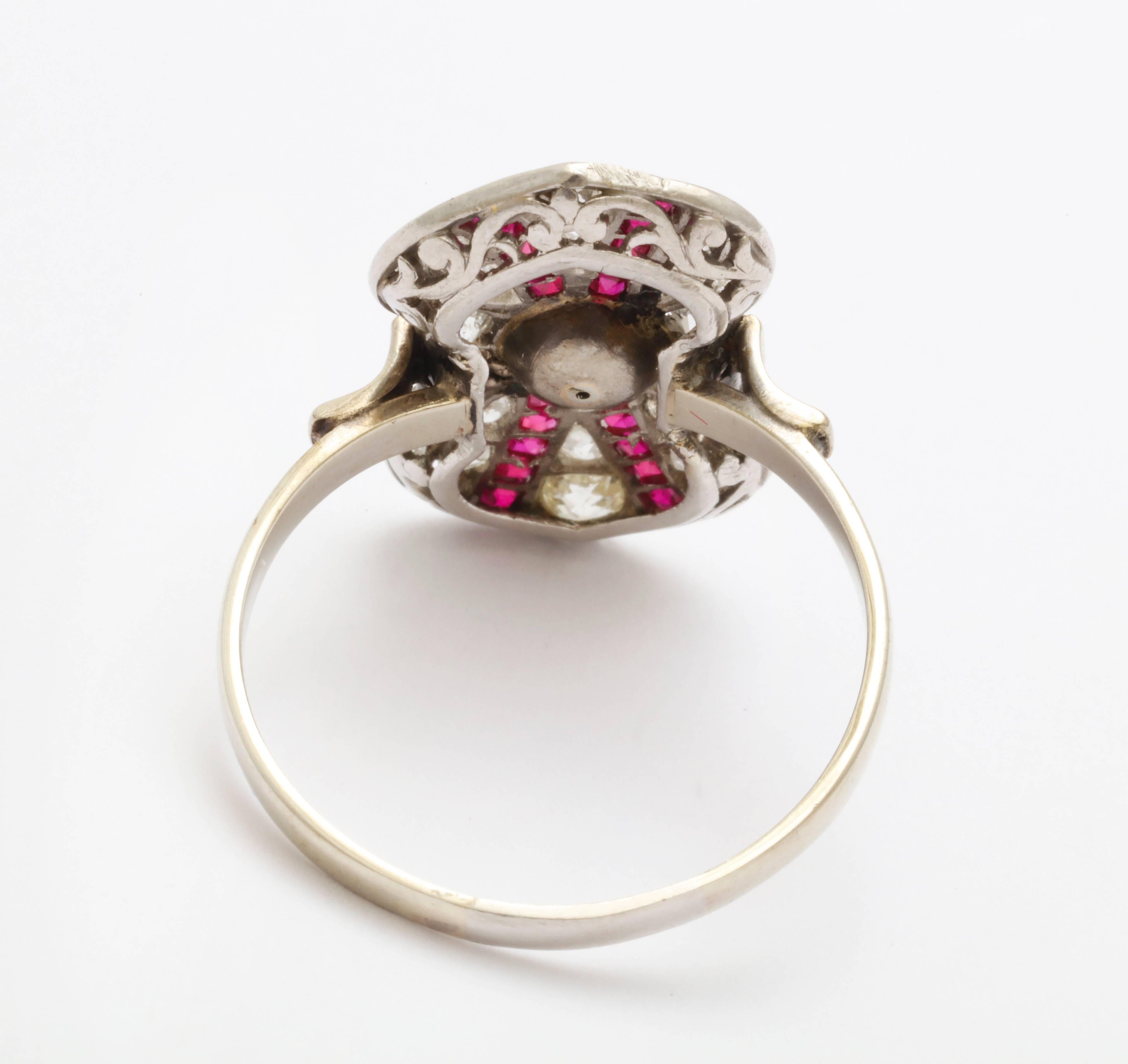 Art Deco Ruby Diamond Pearl Ring 1