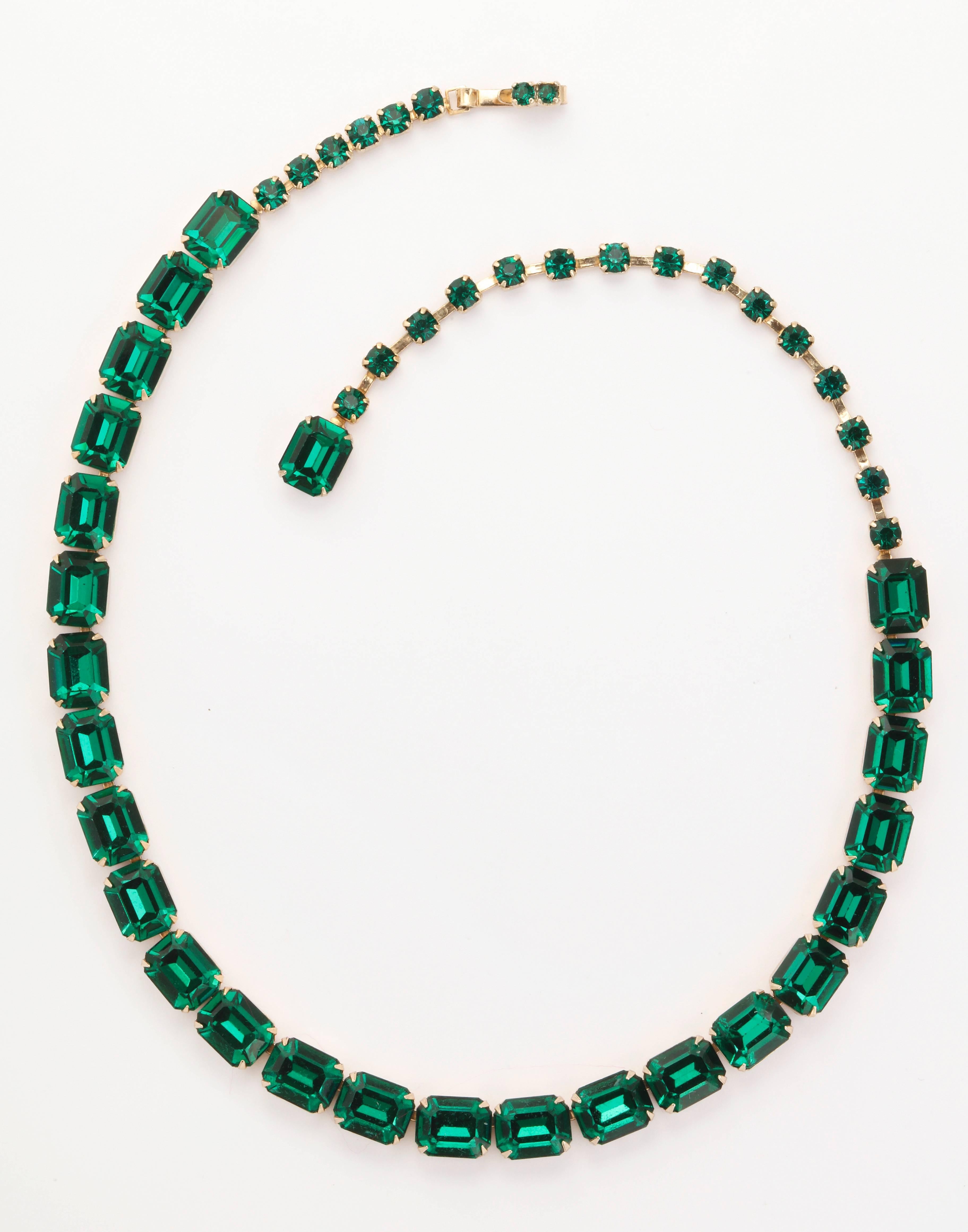Vintage Emerald Austrian Crystal Vermeil Necklace and Bracelet In Excellent Condition In Stamford, CT