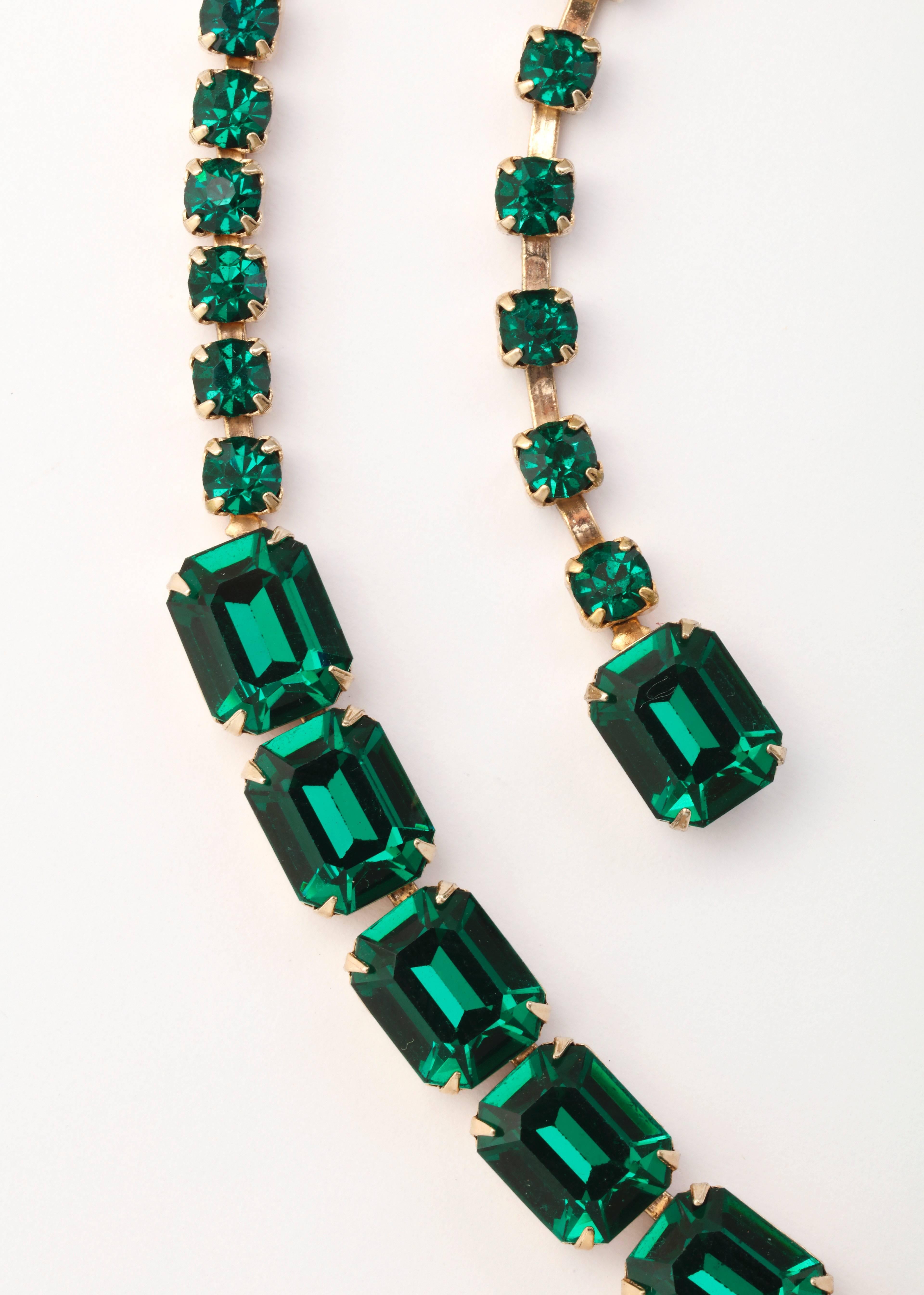 Women's Vintage Emerald Austrian Crystal Vermeil Necklace and Bracelet
