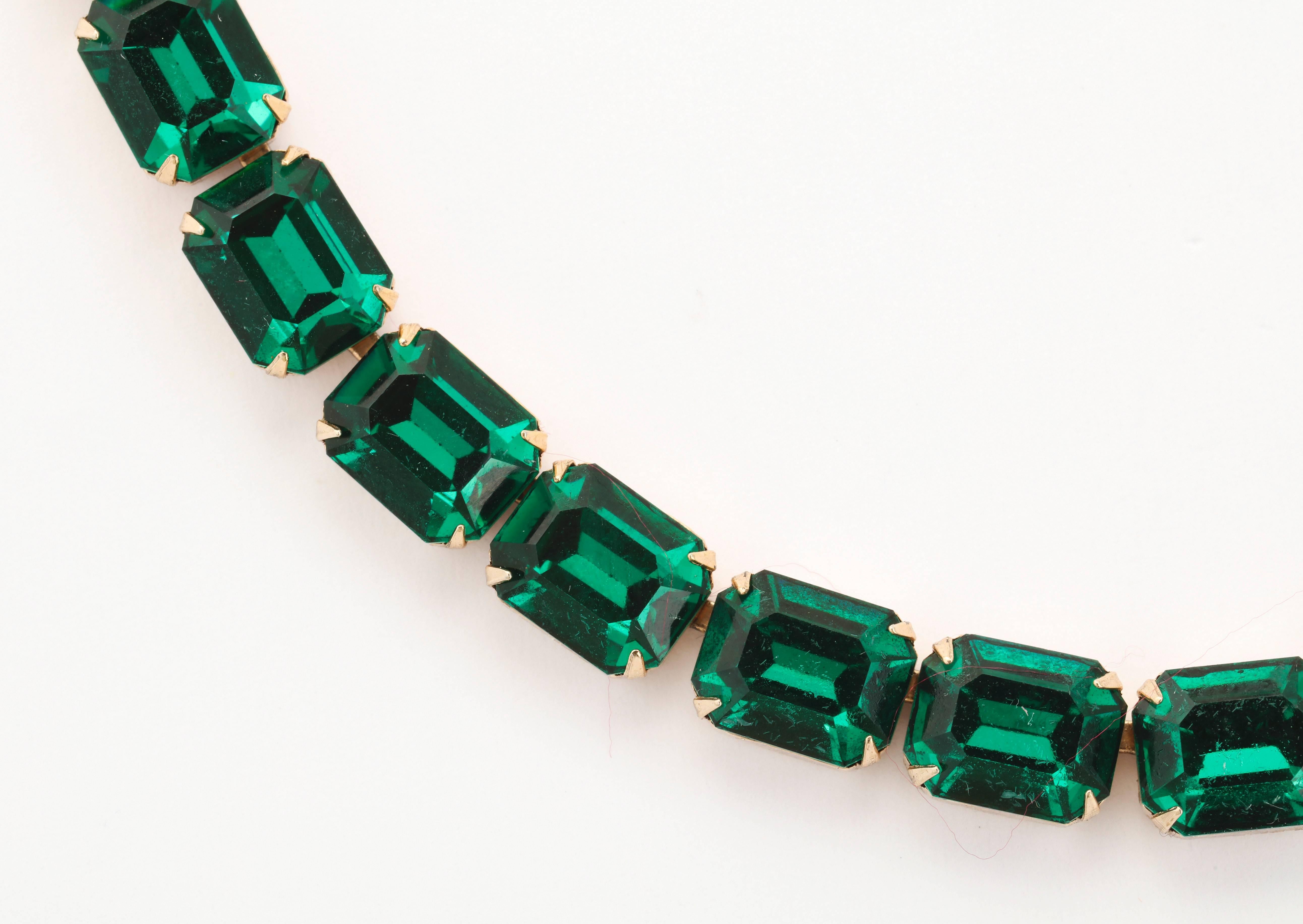 Vintage Emerald Austrian Crystal Vermeil Necklace and Bracelet 1