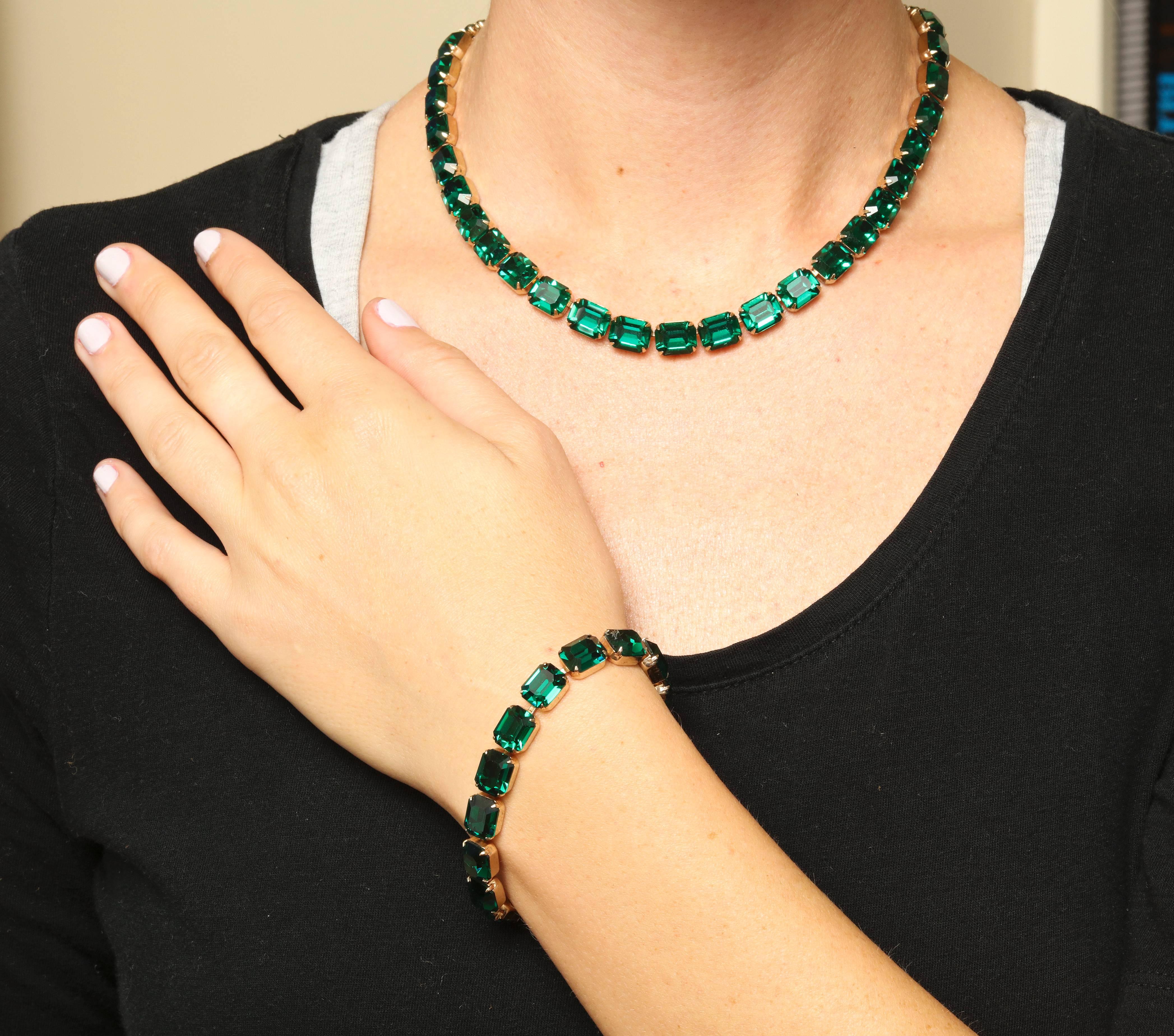Vintage Emerald Austrian Crystal Vermeil Necklace and Bracelet 4